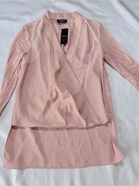 bebe Light Pink Wrap-Front Blouse with suede